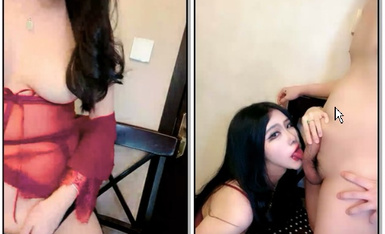 性感红色情趣内衣，浓妆红唇御姐范妹子调教包皮过长的男友口交，巨乳.v