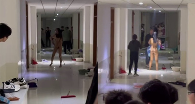 抖音大瓜 今日内蒙古集宁师范学院 一女大学生 在男宿舍楼里脱光衣服  全裸大闹打砸 多名老师都控制不住